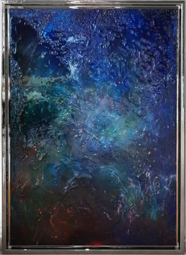 Dipinto Galassia "Un luogo in cui il tempo sembra non esistere e tutto è ancora possibile." Olio e resina su tela, 100 x 80cm