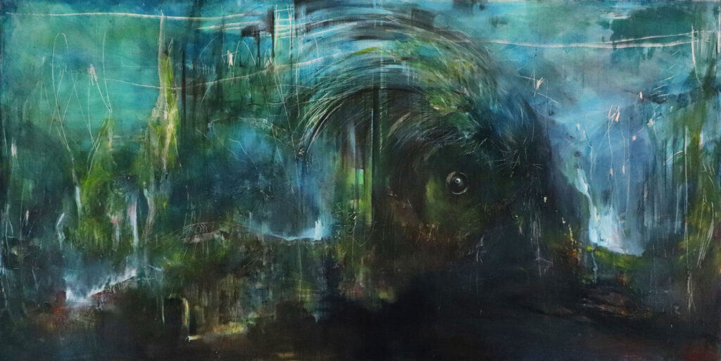 Dipinto In fondo al mar "Il mare si racconta solo a chi sa ascoltare." Olio su tela, 200 x 100cm